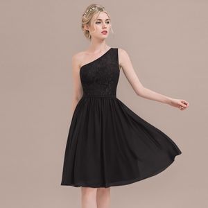 Jjs House A-Line, One-Shoulder Knee-Length Chiffon Lace Bridesmaid Dress 